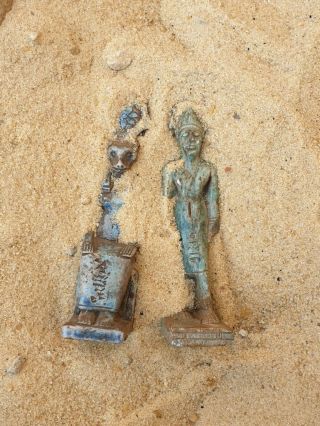 Rare Antique Ancient Egyptian 2 Statues God Khnum,  Osiris Water River Dead 1730bc