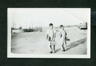 Vintage Photo Boys First Day Of School W/ Lunch Boxes 444023