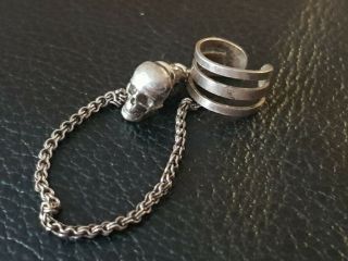 Rare Antique Memento Mori Skull Silver Piercing Earring Pendant