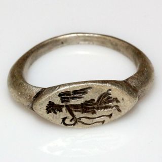 Museum Quality Roman Silver Seal Ring Depicting Victory Circa 200 - 300 Ad