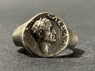 Very Rare Ancient Roman Solid Silver Legionnaire Ring Depicting Galba Ca 68 - 69ad