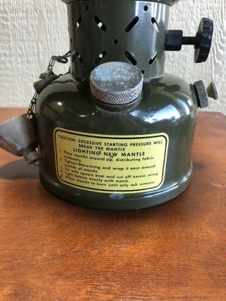 Vintage 1952 COLEMAN Lantern U.  S.  Army Olive Military Gasoline Leaded Fuel 2