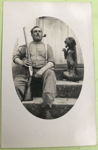 Photo Ancienne Pc - Vintage Snapshot - Photo Postcard - Funny - Pipe - Dog