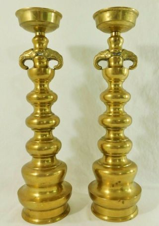 Pair Large Vintage 19 " Solid Brass Figural Elephant Candle Stick Holders
