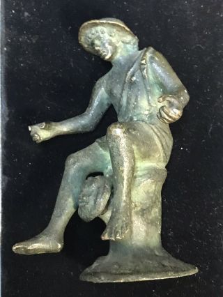 Ancient Bronze Victorian Era Or Older Figure Man With Hat