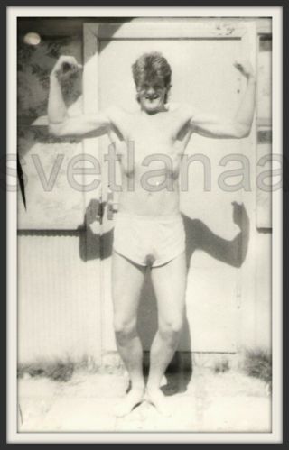 Beach Sport Gym Athlete Handsome Man Trunks Muscle Bulge Ussr Vintage Photo Gay