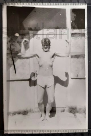 Beach Sport Gym Athlete Handsome man trunks muscle bulge USSR vintage photo Gay 2