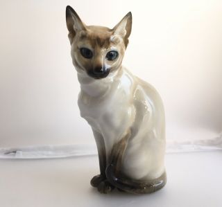 Vintage German Hutschenreuther Selb Porcelain Figurine Of A Seated Siamese Cat