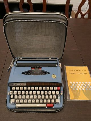 Brother Webster Xl - 747 Portable Blue Typewriter With Case.  Vintage.  Cleaned.