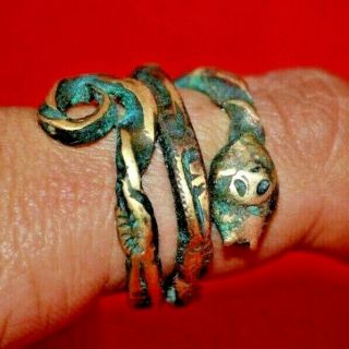 Rare Ancient Roman Bronze Snake Serpent Twisted Braided Ring - 2nd Century Ad