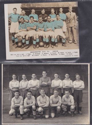 6 Postcards & Press Photo Vintage Of Manchester City Team 1940s To 1970s?