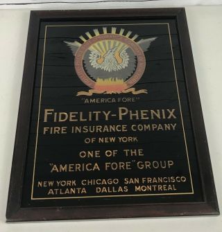Fidelity Phenix Fire Insurance Company York Glass Ad Sign Ultra Rare 17 " X13 "