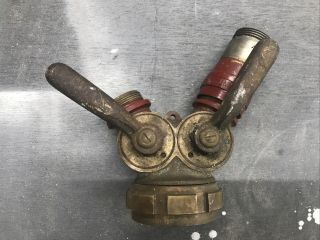 Vintage Fire Hydrant Hose Water Thief Wye Splitter Elkhart Brass W/ Male Ends