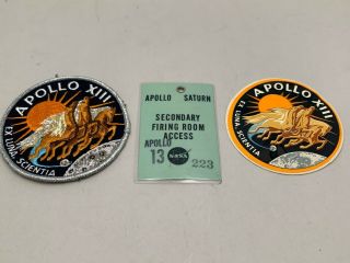 Vintage Nasa Apollo 13 Xiii Firing Room Access Pass,  Patch,  Sticker