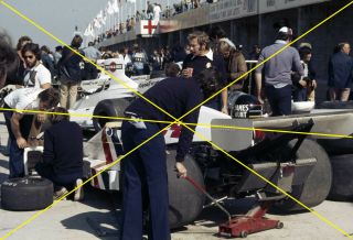 Racing Formula 1,  Slide 35mm,  James Hunt - Watkins Glen Pits - Usa 1975