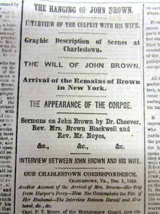 4 1859 Newspapers John Brown Executed Hanged For Harper 