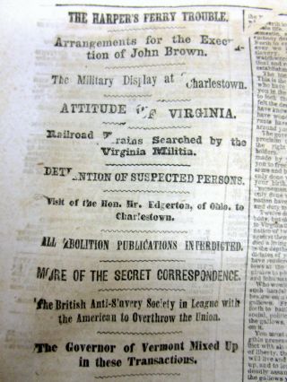 4 1859 newspapers JOHN BROWN EXECUTED Hanged for HARPER ' S FERRY RAID slaves 3