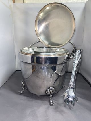 Vintage Silver Thermos Ice Bucket With Tongs Mid Century Perfect Estate Find