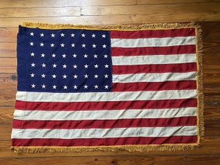 Vintage 48 Star U.  S.  Flag With Gold Fringed Tasseled Border - American 50”x34”