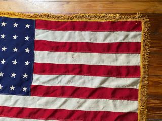 Vintage 48 Star U.  S.  Flag with Gold Fringed Tasseled Border - American 50”x34” 3