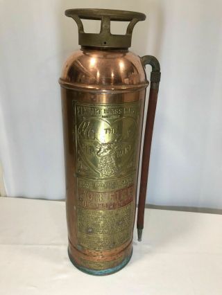 Elkhart Fire Extinguisher Bottle Vintage Antique Large Elk Copper Brass - Empty