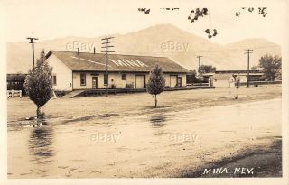 Vintage Rppc Real Photo Postcard Mina Nevada Railroad Depot Train Station Scene