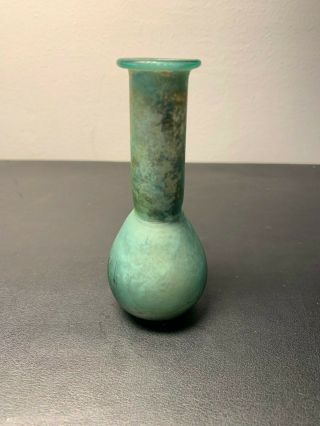 Green Roman Glass Bottle - - 1st - 2nd C.  - - Intact And Choice - 4 1/4 " Tall