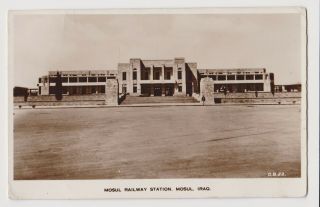 Iraq Mosul Railway Station Front View Vintage Photo Postcard Rppc (58100)