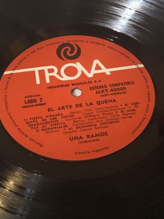 UNA RAMOS - El Arte De La Quena Vinyl LP 1971 TROVA MXT 40000 Argentina Import 2