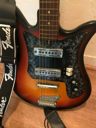 Vintage 1960 ' s Teisco,  2 Pickup Tulip,  E - 110 - ish?,  Made in Japan,  With case. 3