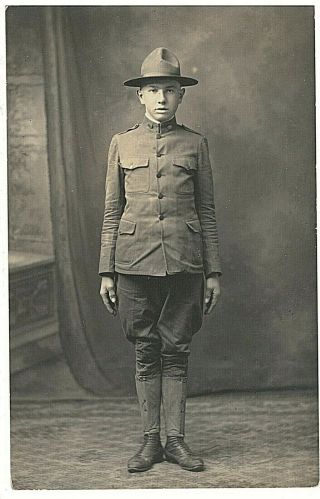 Wwi Rppc Military Young Soldier In Uniform Real Photo Post Card Vintage