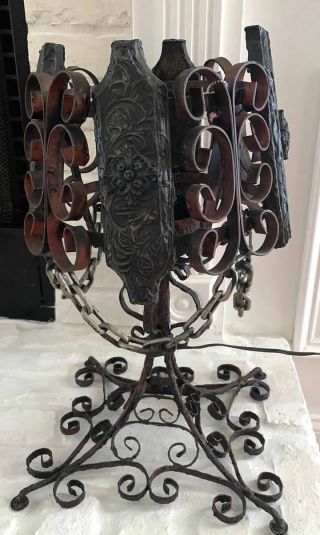Vintage Gothic Medieval Metal Table Lamp With Chains Rare