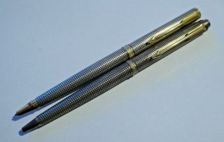 Vintage Parker Hallmarked Silver Ballpoint Pen And Mechanical Pencil Pair Ref B