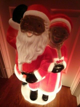 Vintage Empire Blow Mold 34 " Santa & Mrs Claus Christmas African American Black
