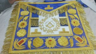 Hand Embroided Masonic Grand Master Apron Blue And Gold