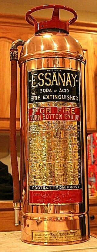 Rare Antique Vintage Essanay Copper Brass Fire Extinguisher - Polished Restored