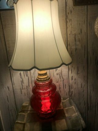 EF Industries 1970 ' s Vintage Red Glass Table Lamp Hollywood Regency 2