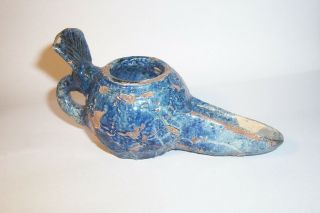 Persian Blue Glazed Pottery Oil Lamp C.  9th - 11th Century A.  D.