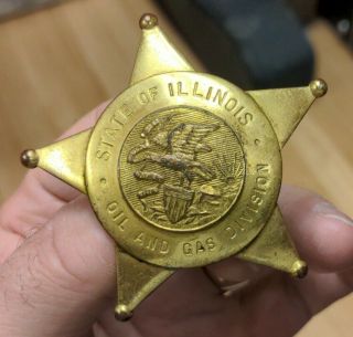 1930s Illinois Oil And Gas Division State Police Badge Gold Tone 5 Pt.  Star