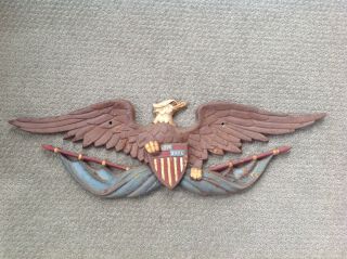 Vintage Painted Cast Iron Bicentennial American Eagle Patriotic Plaque 1876 - 1976