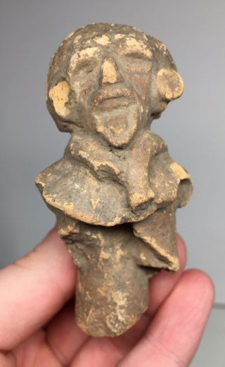 Pre - Columbian Terracotta Human Effigy Whistle Ocarina Flute Pottery Fragment Art