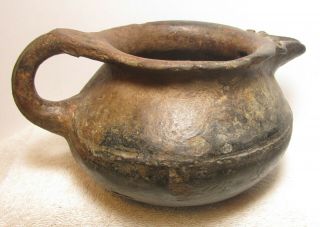 Very Early Pottery American Handled Pot With Spout -