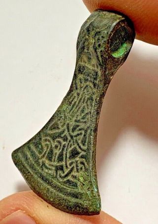 Ancient Viking Bronze Ax Or Razor Pendant / Incription Circa 793–1066 Ad 42mm
