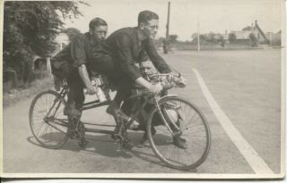Rare Vintage Black & White Photo Postcard Of A Country Tandem Race