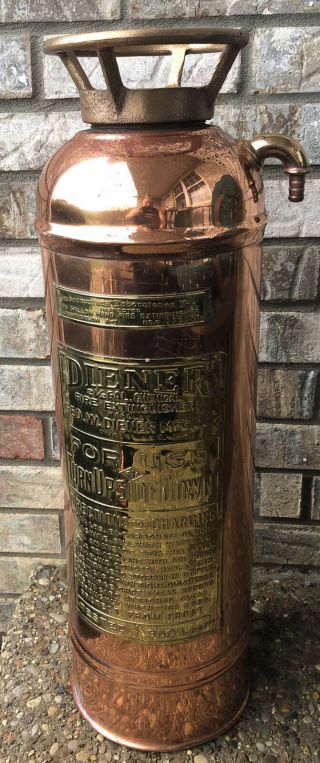 Vintage Geo.  W Diener Copper / Brass Chemical Fire Extinguisher (no Hose) 2