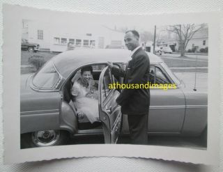 Real Photo African American Black Man Woman Just Married Vintage Car W113