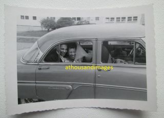 Real Photo African American Black Man Woman Just Married Vintage Car W111