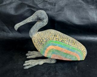 Rare Antique Wooden Statue God Of Wisdom Ancient Egyptian Ibis Thoth Figurine