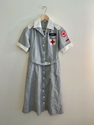 Vintage Red Cross Volunteer Nurse Dress Uniform Costume S - 14
