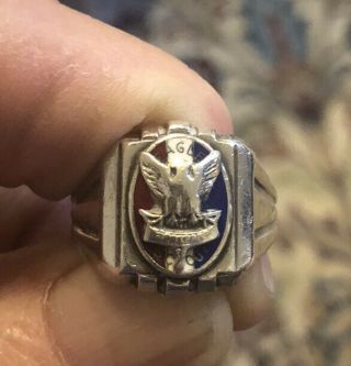 1937 - 1957 Vintage Eagle Scout Ring Sterling Silver Size 10